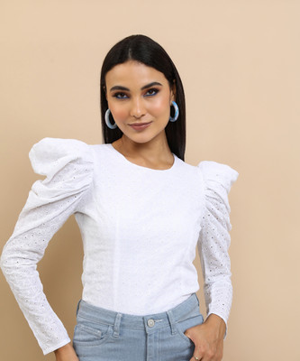 Tokyo Talkies Casual Solid Women White Top