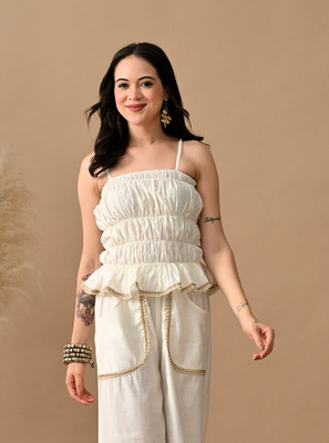 Myshka Party Self Design Women White Top