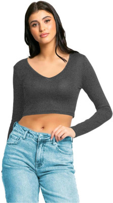THE BLAZZE Casual Solid Women Grey Top