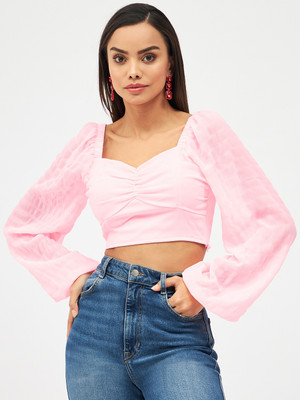 HARPA Casual Solid Women Pink Top