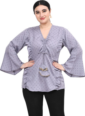 Kalakaari Casual Polka Print Women Grey, Black Top