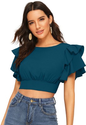 T Zone Trading Co. Casual Solid Women Blue Top