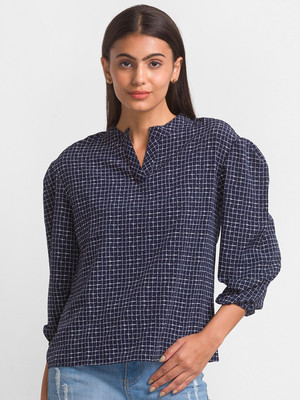 Globus Casual Checkered Women Blue Top