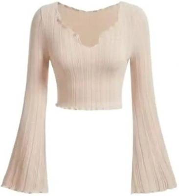 Sovi fashion Casual Solid Women Beige Top