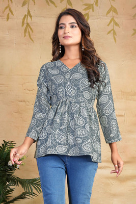 Molikonic Party Printed Women Grey Top