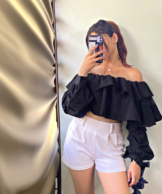 TANDUL Casual Solid Women Black Top