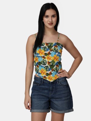 POPWINGS Casual Floral Print Women Yellow Top