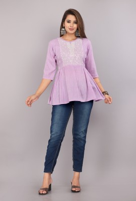 Mehsoos Casual Embroidered Women Purple Top