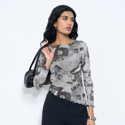 SF Jeans by Pantaloons Casual Printed Women White Top