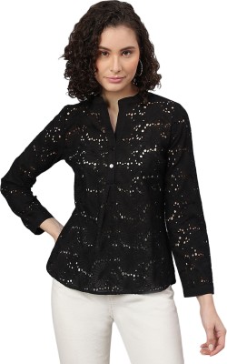 I LOVE SHE Casual Printed Women Black Top