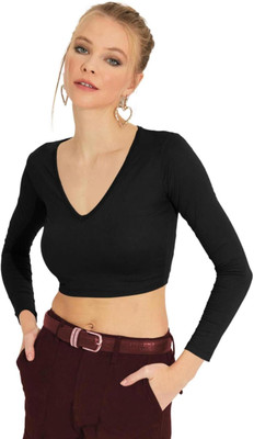 THEBLAZZEE Casual Solid Women Black Top