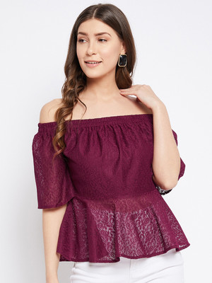 Imfashini Casual Self Design Women Maroon Top