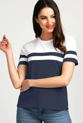 SMD Enterprise Casual Color Block Women Dark Blue, White Top