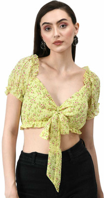 Avyola Casual Floral Print Women Yellow Top