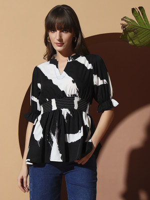 OTABU Casual Printed Women Black Top