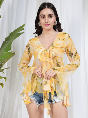 TANDUL Casual Floral Print Women Yellow Top