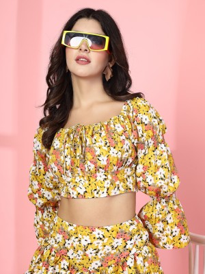 Oomph! Party Floral Print Women Yellow Top