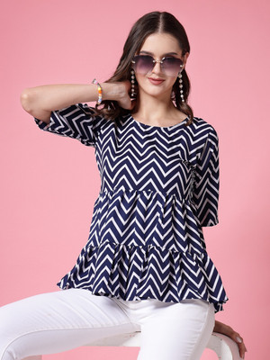 BELLAORA Casual Floral Print Women Light Blue Top