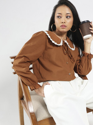 Sera Casual Solid Women Brown Top