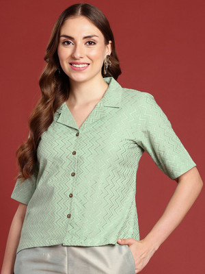 ANOUK Women Printed Straight Kurta(Light Green)