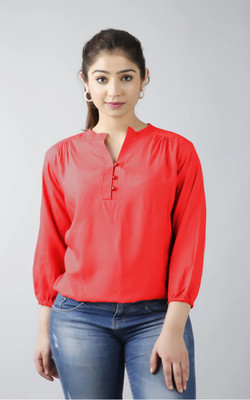 FASHION FALCON Casual Printed Women Red, White Top