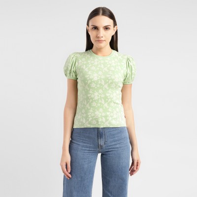 LEVI'S Casual Floral Print Women Green Top