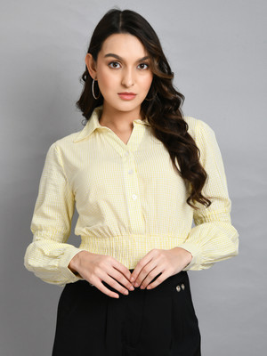 Dressberry Party Checkered Women Yellow Top