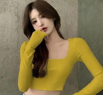 Heilig Casual Solid Women Yellow Top