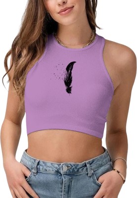 Fashion And Youth Casual Printed Women Purple, Black Top