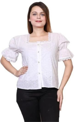 ronics Party Embroidered Women White Top
