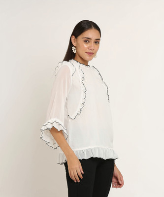 FAZONIX Casual Solid Women White Top