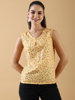 Ann Springs Casual Floral Print Women Yellow Top