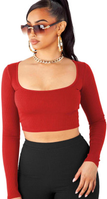 THE BLAZZE Casual Self Design Women Red Top