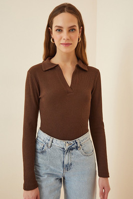 Redamancii Casual Solid Women Brown Top