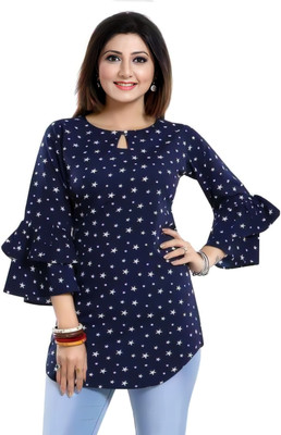 HEMANG FASHION Casual Printed Women Blue Top
