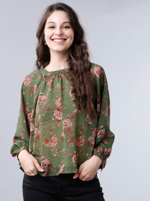 Tokyo Talkies Casual Full Sleeve Printed Women Green Top