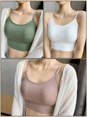 Texelllo Women T-Shirt Lightly Padded Bra(Purple, White, Green)