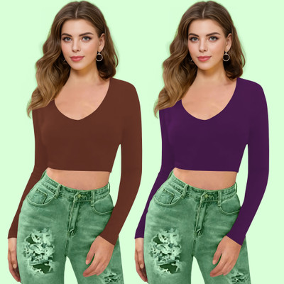 Kashonaa Casual Solid Women Purple Top
