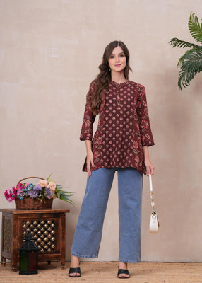 Fashion Point Casual Floral Print Women Maroon Top
