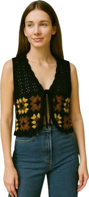 Classye Creation Casual Embroidered Women Black Top