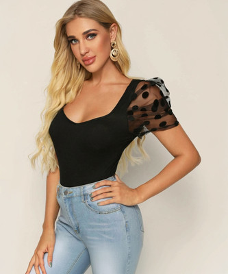 IUGA Casual Printed Women Black Top