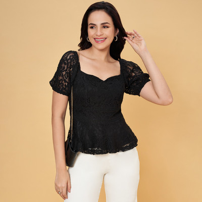 Honey By Pantaloons Casual Solid Women Black Top