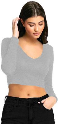 THE BLAZZE Casual Solid Women Grey Top