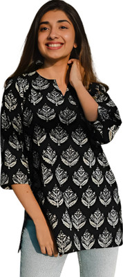 ak fashion mall Women Printed Straight Kurta(Black)