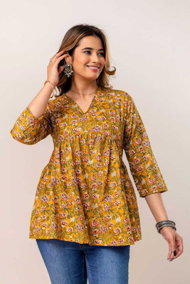 raavi fashion Party Printed Women Yellow Top