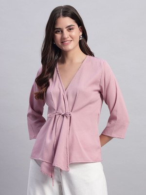 ROSEMELON Casual Solid Women Pink Top