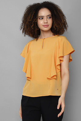 Allen Solly Casual Solid Women Yellow Top