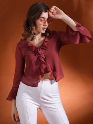 Globus Party Solid Women Maroon Top