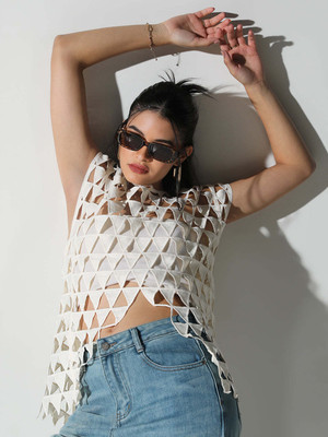 SHOWOFFFF Casual Self Design Women White Top