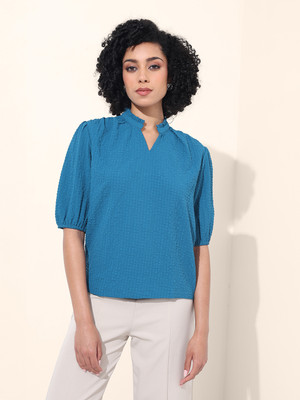 Freehand Casual Solid Women Blue Top